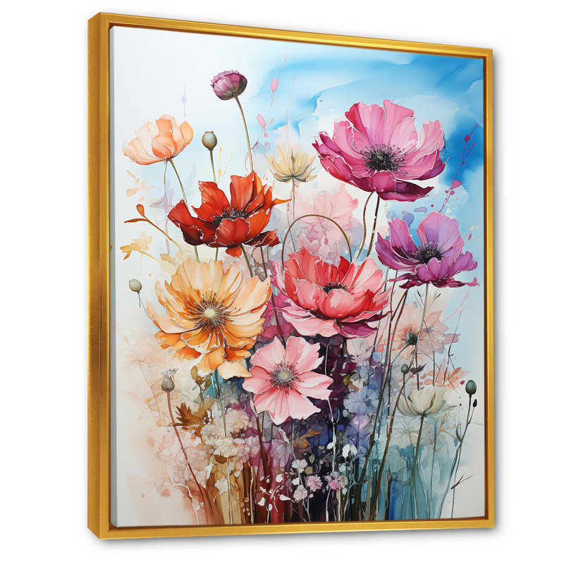 Motif floral minimalisme pré - imprimé, Cadre flottant doré, H 40 po x l 30 po x P 1,5 po