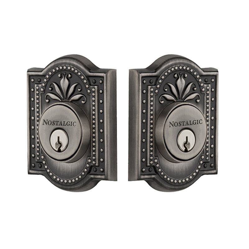 Nostalgic Warehouse Meadows Plate Double Cylinder Deadbolt, Antique Pewter, 2.75