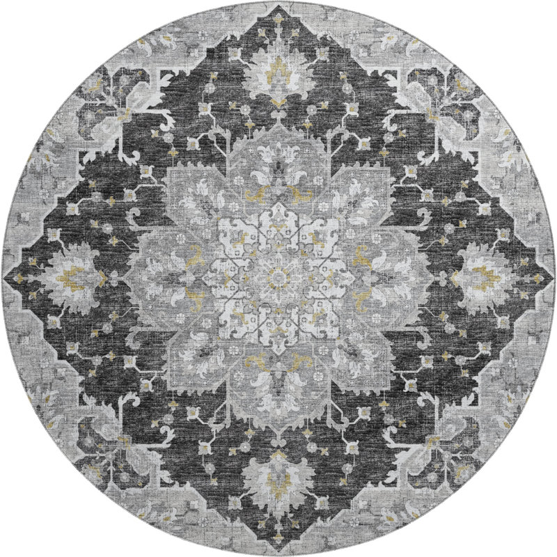 Premium Machine Washable Barayon AMF93 Gray Rug, Round 8'