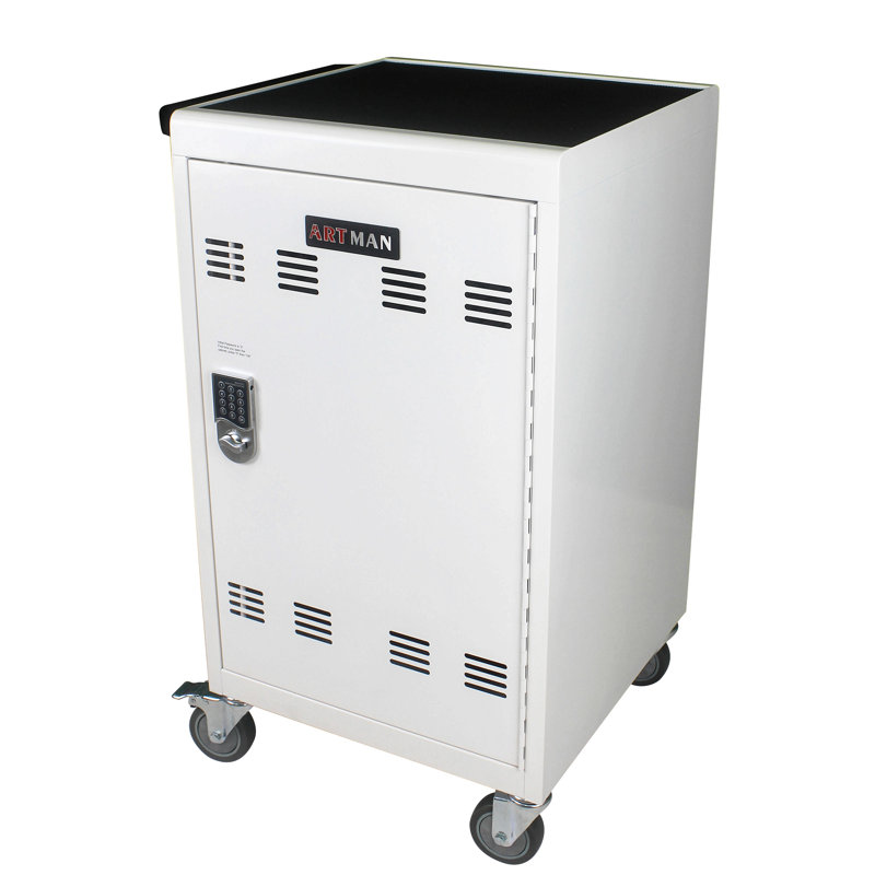 Mobile Charging Cart And Cabinet For Tablets Laptops 30-Device With Combination Lock(White), Antique White