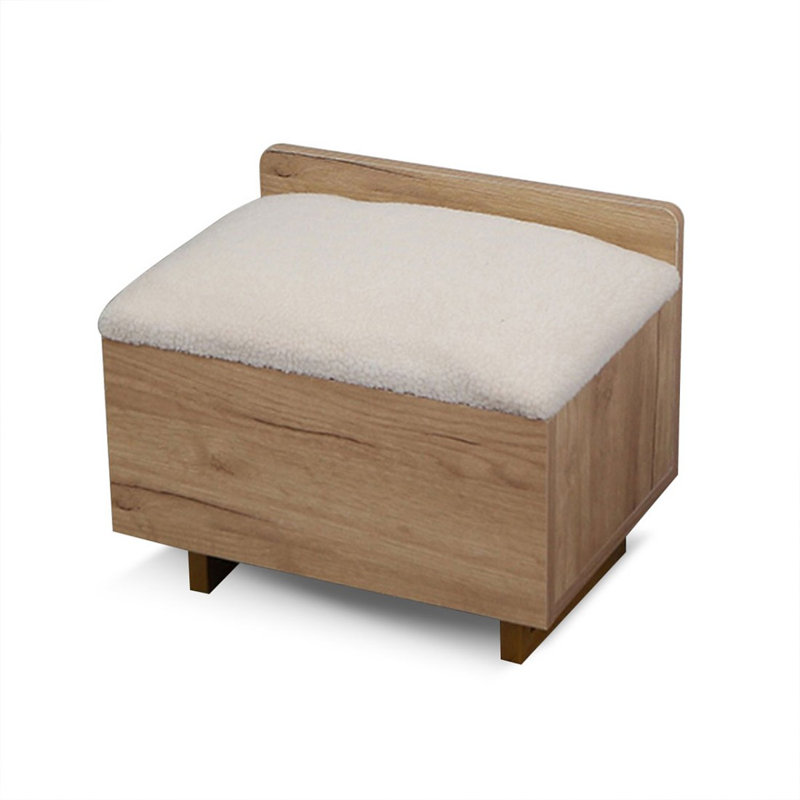 White Burlywood Upholstered Bench, Burlywood, 14.96" H x 15.75" W x 11.81" D
