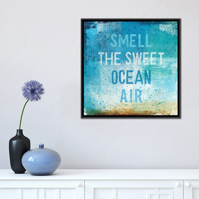 «Beachscape Abstract II», art textuel sur toile, H 18 po x l 18 po x P 1,5 po, Toile encadrée noire, Pas de tapis