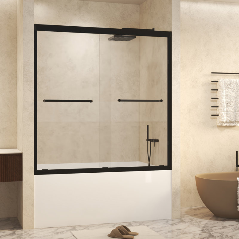 56-60" X 60" Tempered Glass With Explosion Proof Film, Matte Black