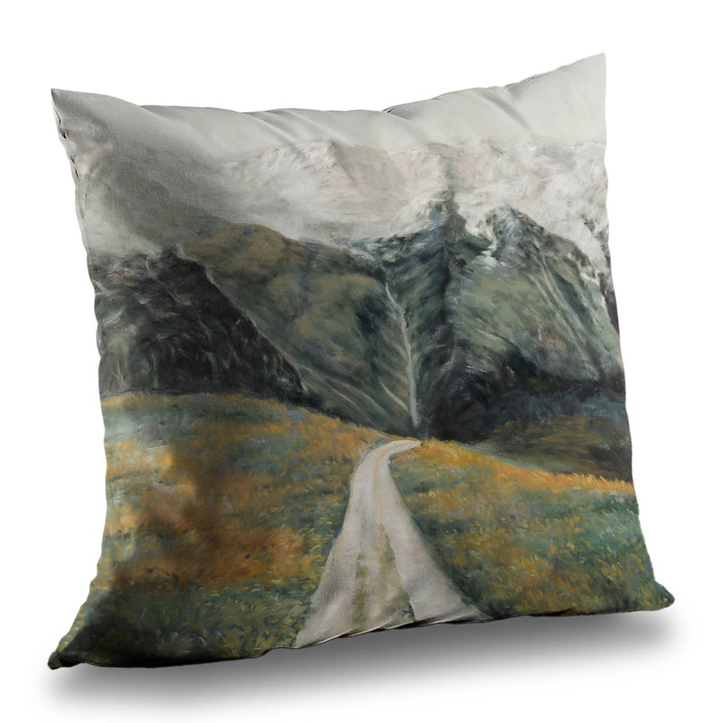 Mountainous Landscape - Orange Poly Twill Throw Pillow | Home Decor