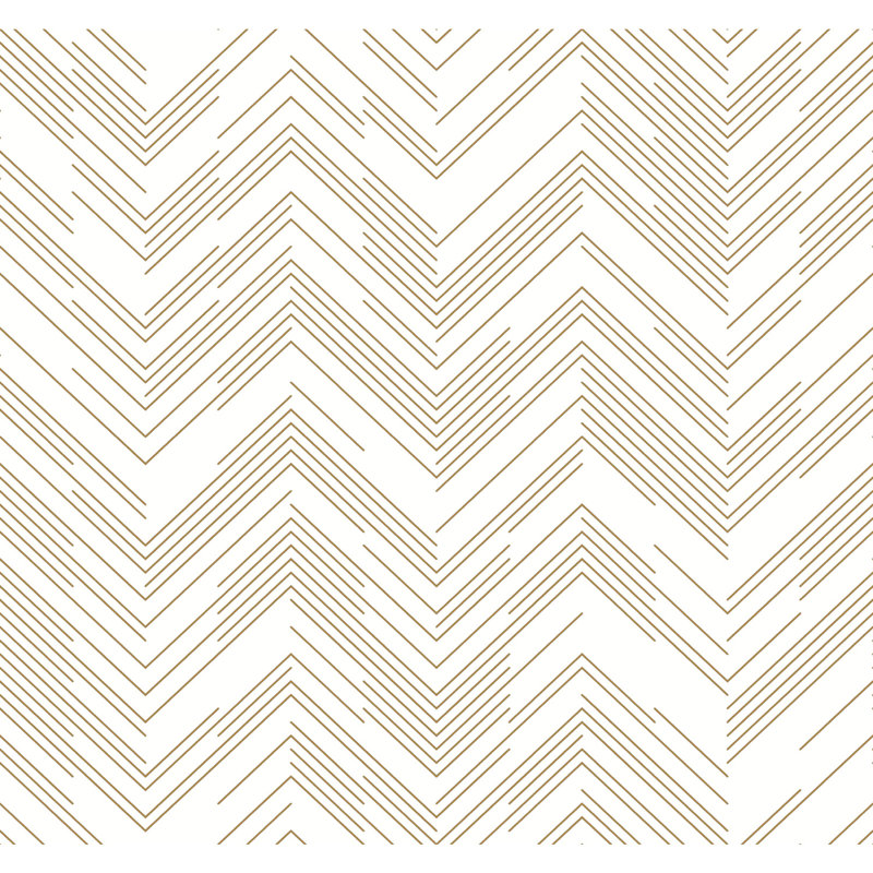 Chevron Metallic Wallpaper Roll, White/Gold