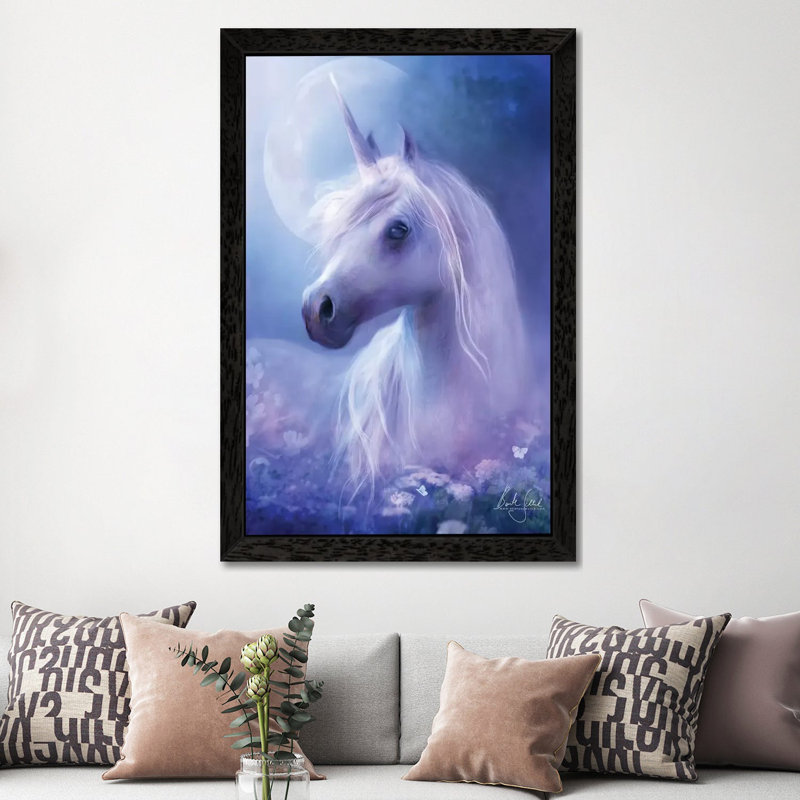 Unicorn Moon by Bente Schlick - Print on Canvas, 152.5 cm H x 101.5 cm W, Black Framed