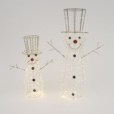 Set of 2 Lighted Holiday Snowmen with Electric Plug In Display