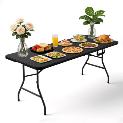 6 Foot Commercial Folding Table, 72" x 29" Heavy Duty Foldable Plastic Table for Catering, Banquets & Family Gatherings