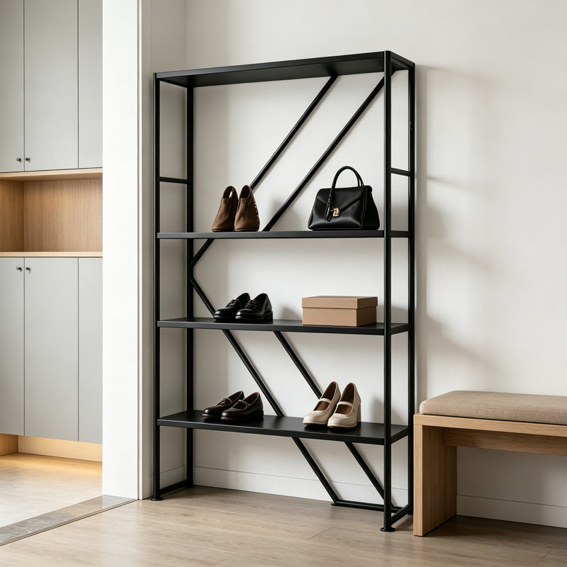 Présentoir de hall d'entrée en métal noir, (3 tablettes) H 61,02 po x l 47,24 po x P 11,81 po