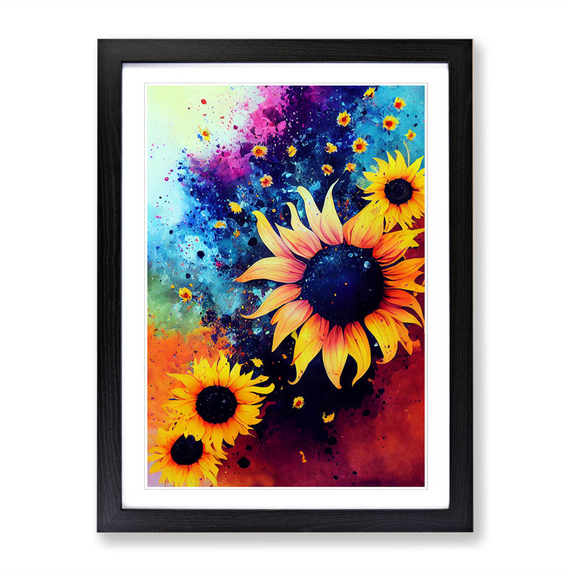 Sunflower Paint Splatter Vol.1 1 Piece Wall Art, 34cm H x 25cm W x 2cm D, Black