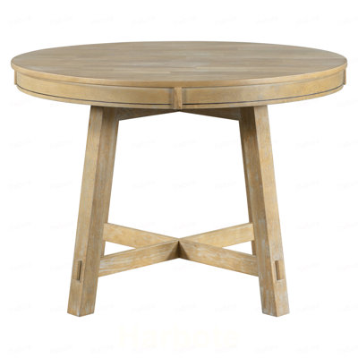 5-Piece Farmhouse Dining Table Set Wood Round Extendable Dining Table and 4 Upholstered Dining Chairs