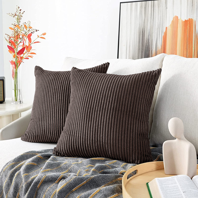 Swipe Stripe Velvet Cushion Covers - Set of 2, Brown