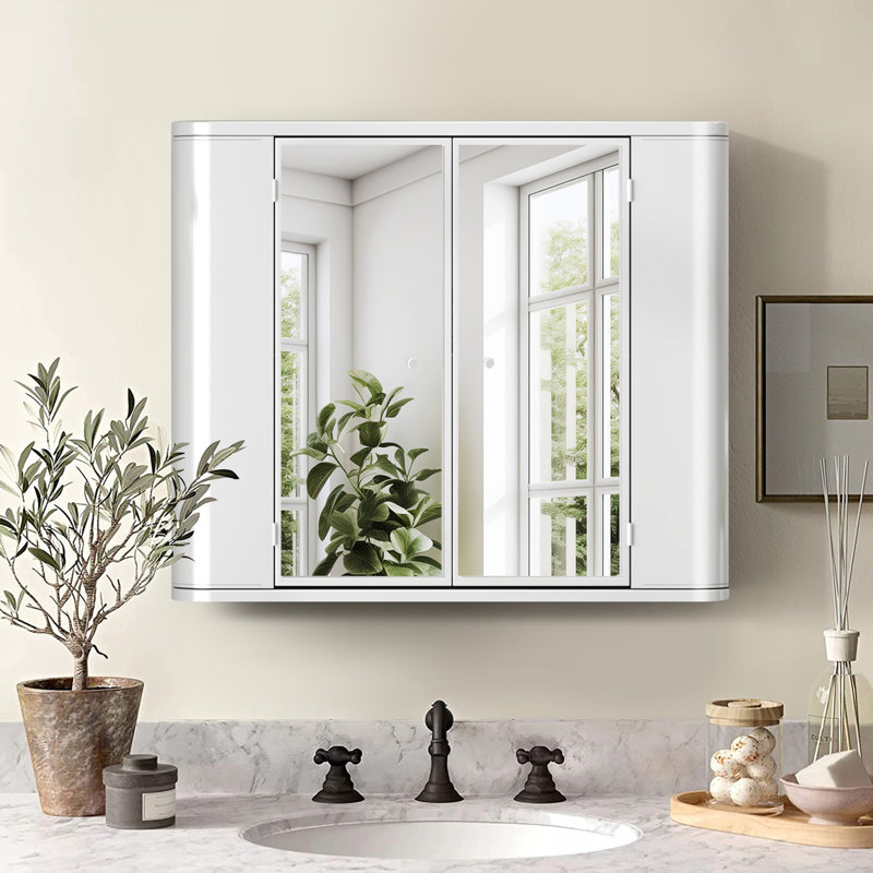 Armoire de salle de bain avec miroir, Blanc