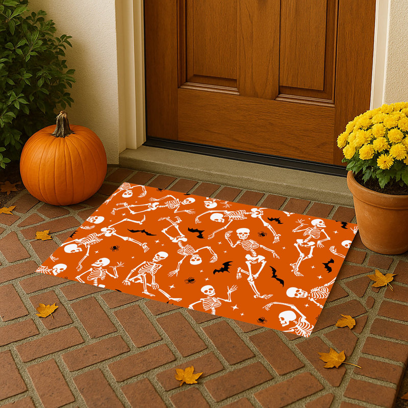 Tapis d'extérieur Skeleton Boogie, L 21 po x L 34 po, Orange
