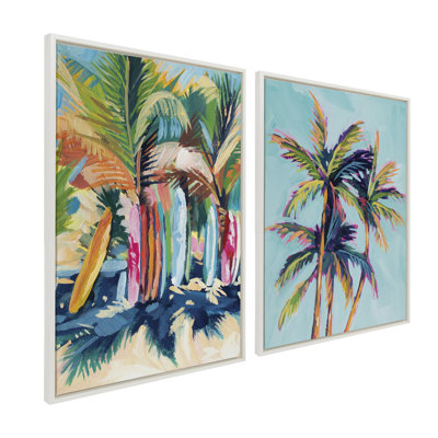 «Surf and Sand and Tropical Palms Study» par Rachel Christopoulos, ensemble d'art mural sur toile encadrée