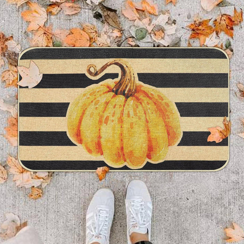 Tapis de salle de bain kbndieu Tapis d'Halloween lettre citrouille feuille d'érable convient à la salle de bain de porte d'entrée 23,6 x 15,8 po