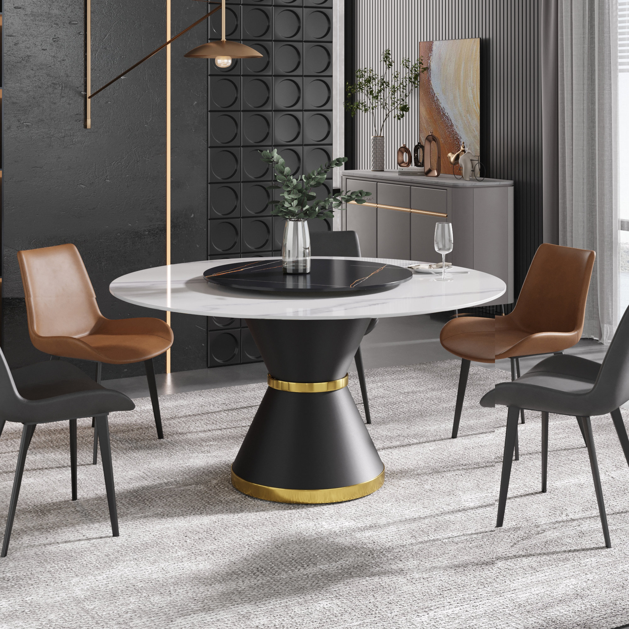 Ryding Modern Round Sintered Stone Dining Table with Rotating Tray