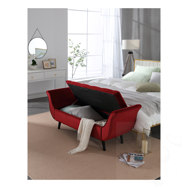 Tufted Long Bench With Storage, Red