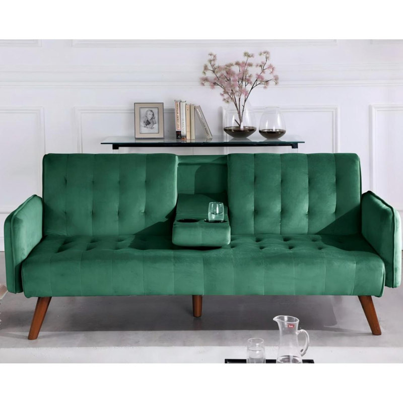 Canapé-lit de 72 po - Dossier convertible pliant en lit double avec porte-gobelet et table rabattable - Canapé en lin compact pour petits espaces - Assemblage facile - vert