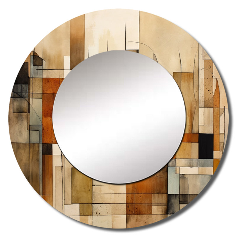 Quanise Modernist Expressions IV - miroir moderne de style Mid-Century, miroir mural rond orange unique, impression d'art en métal
