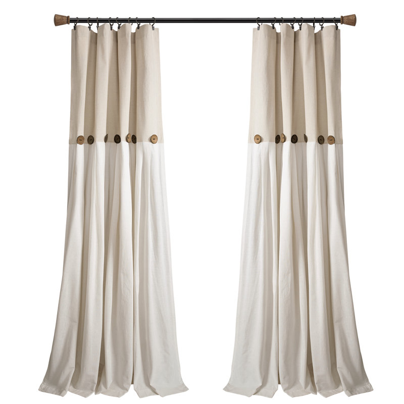 Linen Off-White Pleated Light-Filtering Curtain Panel with Buttons