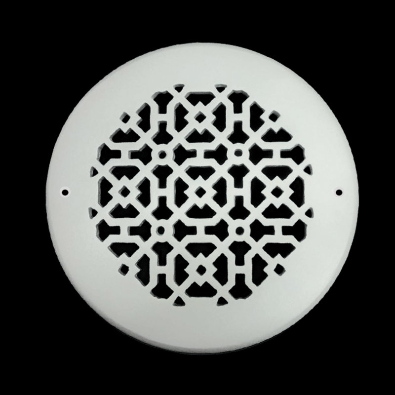 Grille ronde en fonte d'aluminium de 8 po Achtek (8 1/2 po au total) thermolaquée, Blanc thermolaqué, Mur avec trous de vis