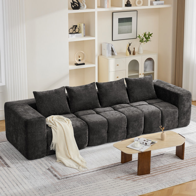 Straight Modular Sofa With Compressed Boneless Sectional, Black, 3