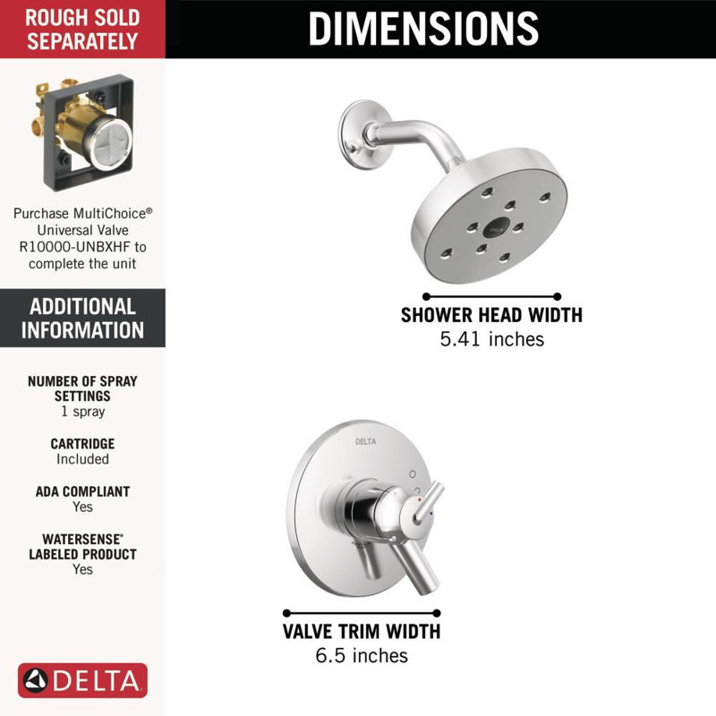 Trinsic 17 Series Dual-Function Shower Faucet Set, H20kinetic Shower Handle Trim Kit, Chrome