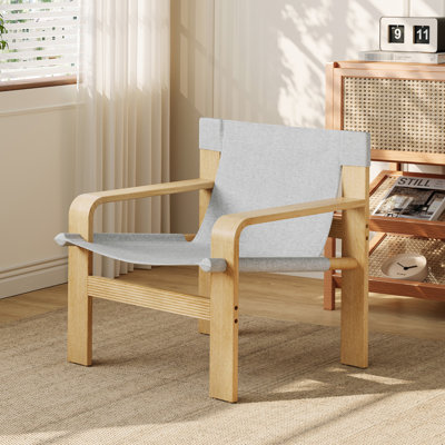 Grey Oak Accent Chair With Detachable Washable Cover, Wide And Solid Wood Frame, Perfect For Living Room, Study Bedroom - Mid Century Armchair Seating Comfort In Office Linen Fabric Design