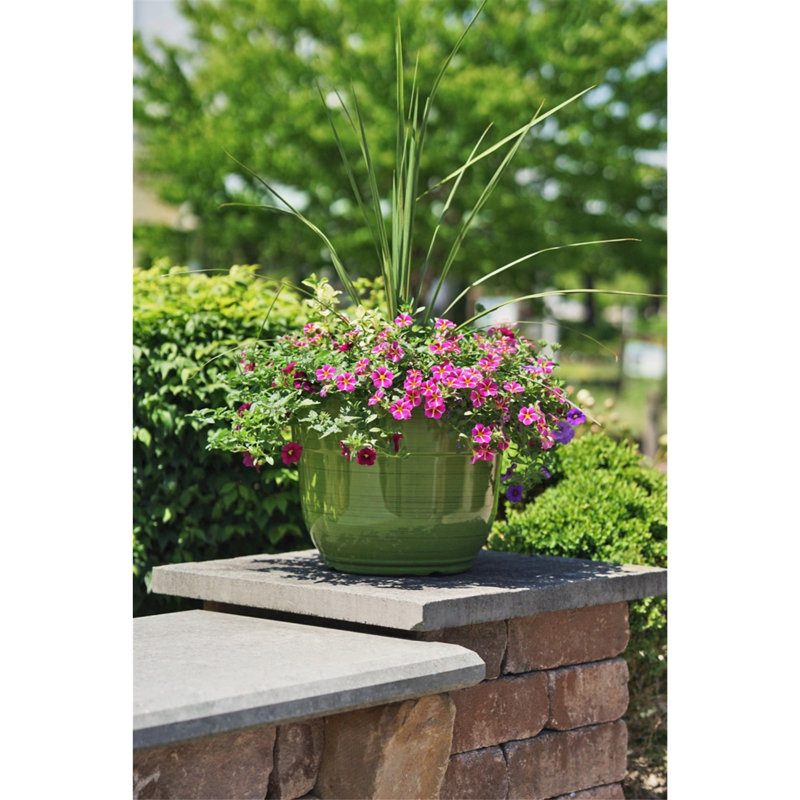 Maisonette Round Pot Planter with Drainage Holes, Dark Green