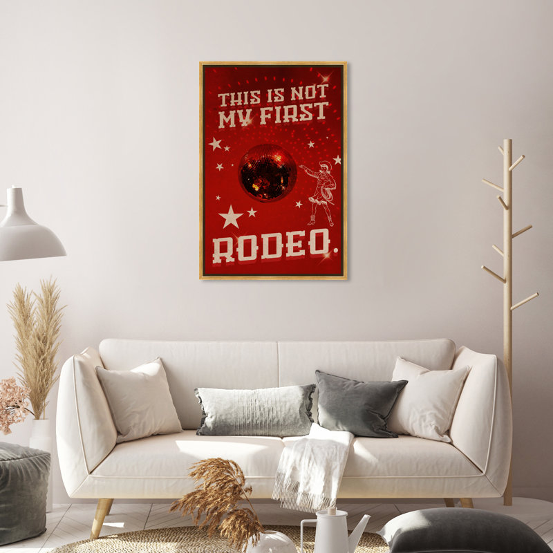 Not My First Rodeo - Impression sur toile, H 30 po x l 20 po, Toile avec cadre doré, Noir