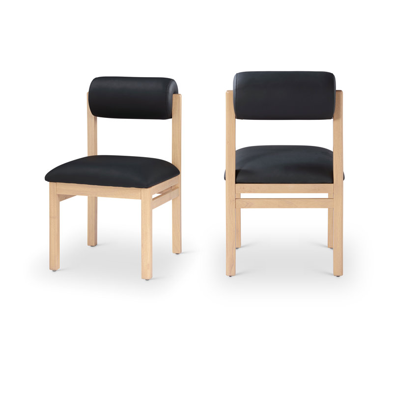 Chaise rembourrée en cuir Frakes Vegan, Teint naturel, Cuir végétalien noir