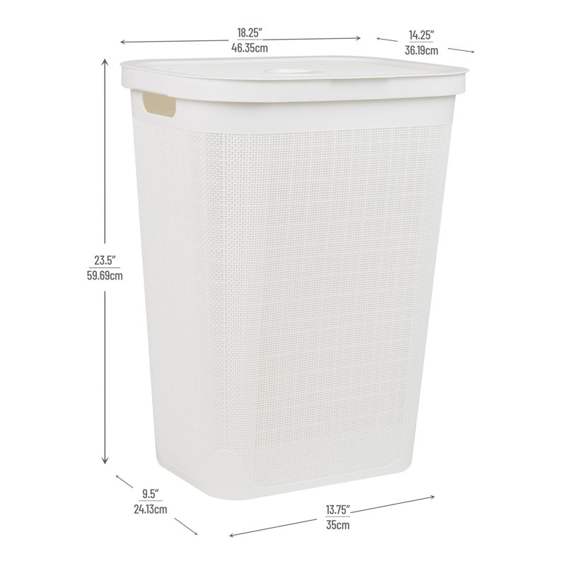 White Large Slim Plastic Laundry Hamper with Lid