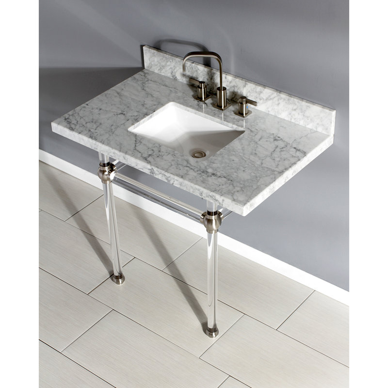 Kingston Brass Templeton 36-Inch Carrara Marble Vanity Top with Clear Acrylic Legs (8-Inch, 3-Hole)