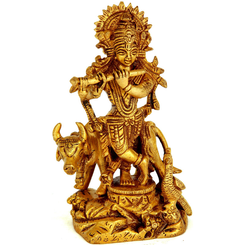 Figurine Gopala (lord Krishna avec vache), Or