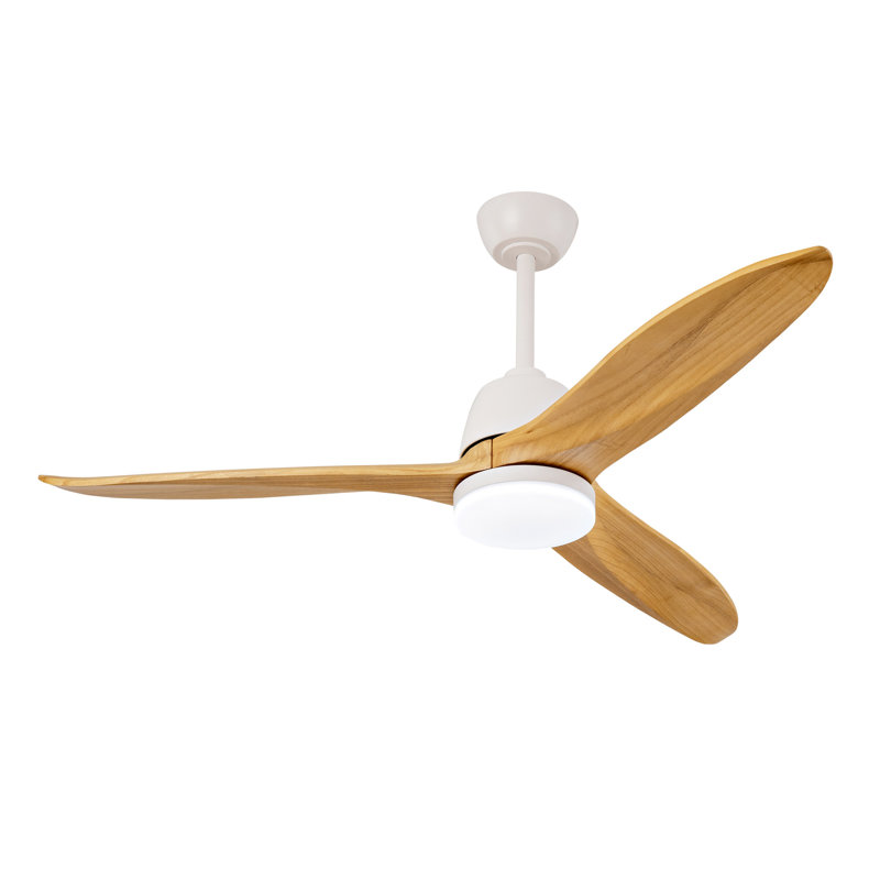 Hot sales Ventilateur de plafond intérieur doré de 52 pouces avec lumière à DEL à intensité variable et 3 pales en bois massif avec moteur à courant continu réversible