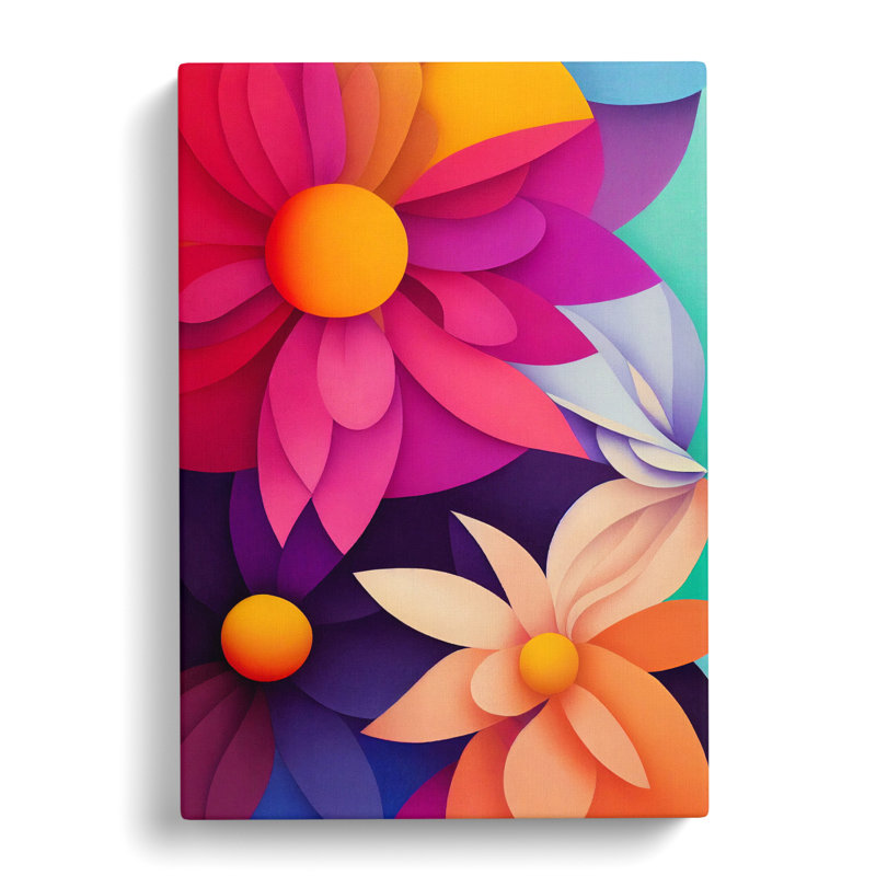 Narayanan Floral Block Colours - Wrapped Canvas, 60cm H x 40cm W x 3cm D