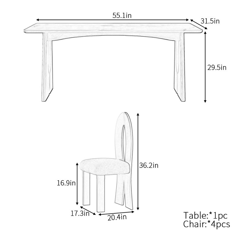 Ensemble de table de salle à manger luxueuse de style italien, H 29,5 po x L 55,1 po x l 31,5 po