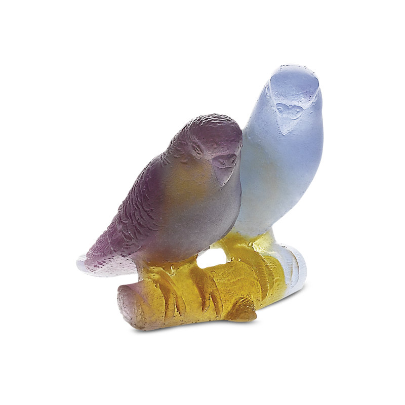Budgerigars Bird Couple Figurine, Amber