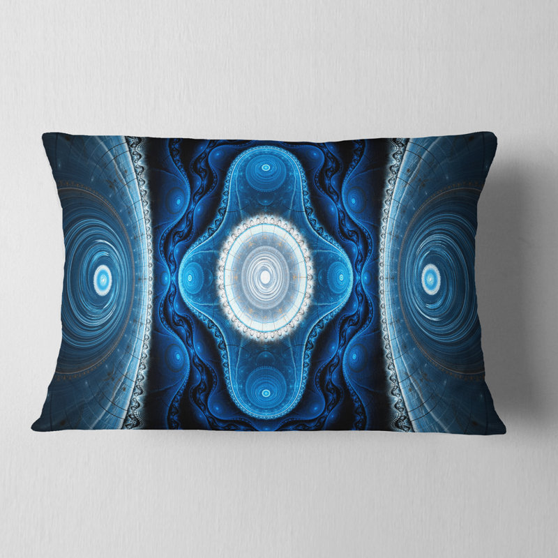 Coussin lombaire à motif abstrait fractal, Bleu
