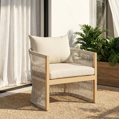 25" Wide Outdoor Lounge Chair with Water-Resistant Cushions Aluminium Rope Patio Club Chair