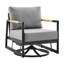 Fauteuil oscillant d'extérieur noir en aluminium et en bois noir avec coussins gris, pivotant à 360 degrés, glissant pour un confort optimal, résistant aux intempéries, à la rouille, sans assemblage, cadre facile à nettoyer entièrement assemblé,