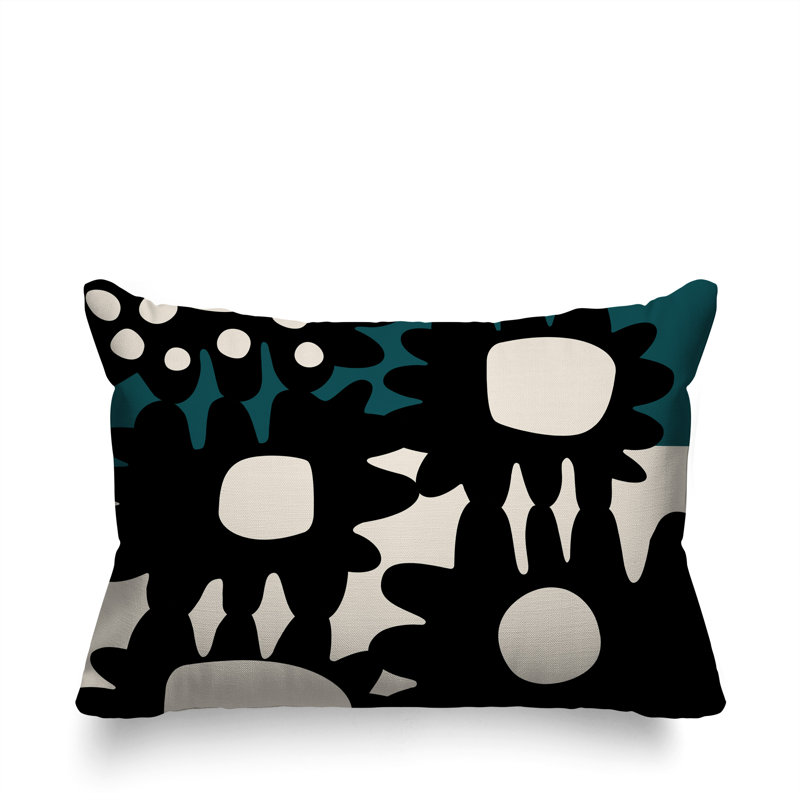 Coussin rectangulaire intérieur / extérieur Dunn, Émeraude / noir / blanc cassé, H 14 po x l 20 po