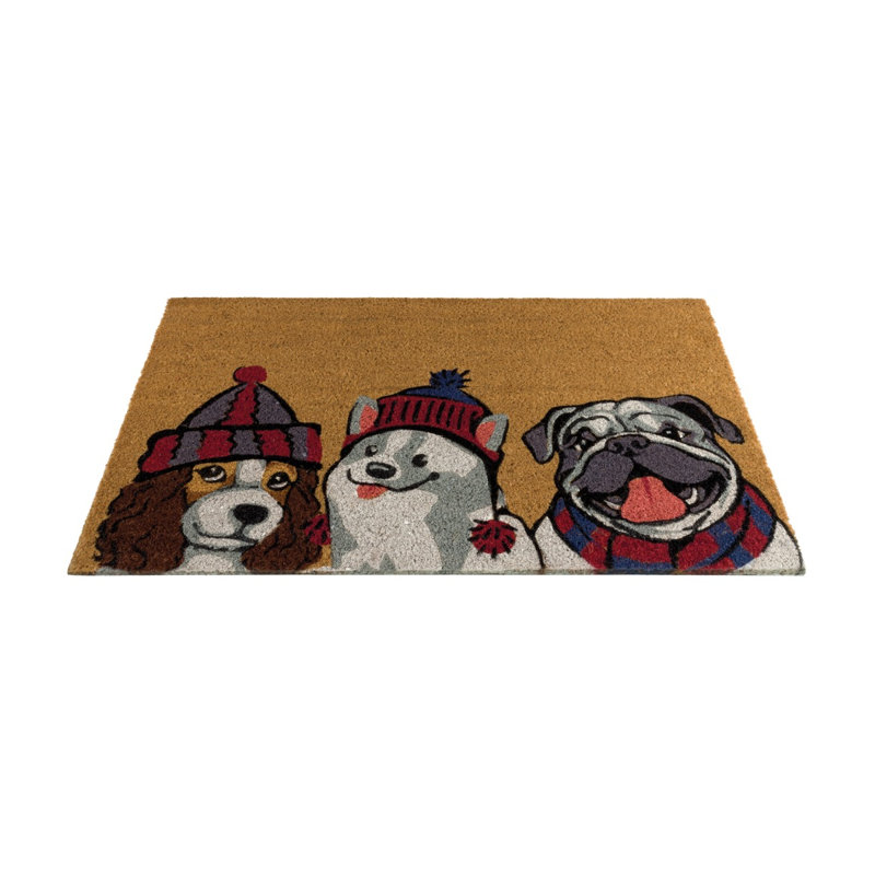 Natural Coir Fiber and PVC Non Slip Outdoor Doormat with Weather Resistant Textured Surface and Heavy Duty Backing, Dogs