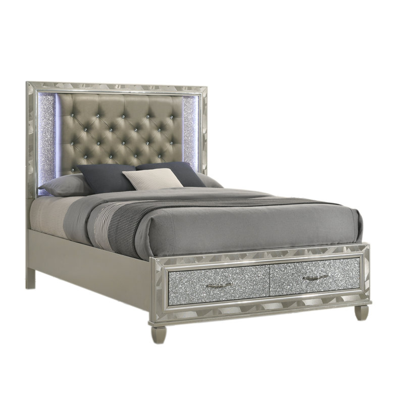 Joi Upholstered Platform Storage Bed, King, Silver