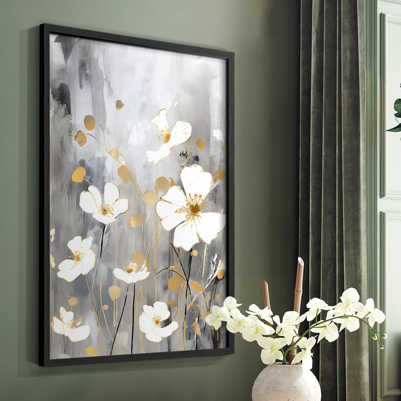 FLORAL Series CDVII - reproduction encadrée de qualité supérieure - prête à être accrochée - aucun clou requis, Noir