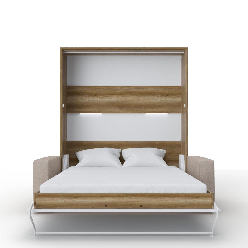 Ayvri Upholstered European Kingsize (160 x 200 cm) Murphy Bed, White/Light Brown
