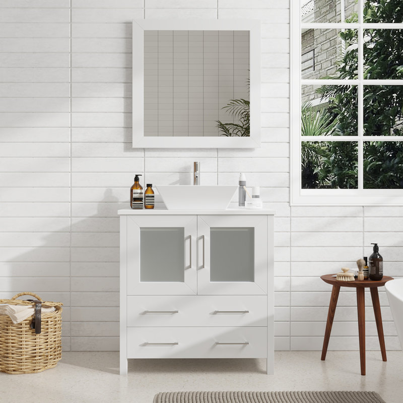 Ensemble de meuble-lavabo simple avec miroir , Blanc, l 30 po