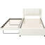 Lit plateforme double rembourré beige avec lit gigogne escamotable, cadre, revêtement en lin et pin, sommeil confortable, facile à monter