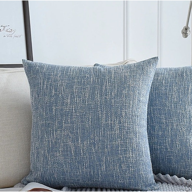 Housse de coussin carré en lin uni, Bleu, 18 po x 18 po